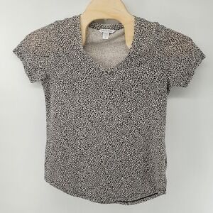 Athleta Breezy Scoop V-Neck Tee Womens Medium Black White Leopard Print